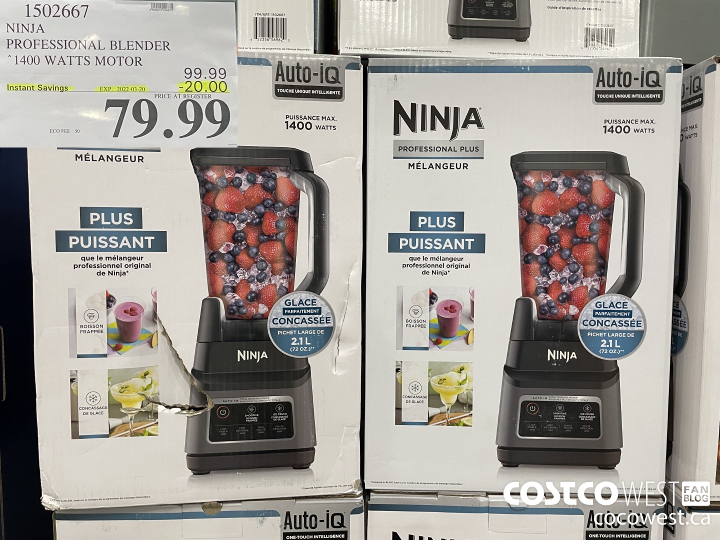 1502667 NINJA PROFESSIONAL BLENDER 1400 WATTS MOTOR ($20.00 INSTANT SAVINGS EXPIRES ON 2022-03-20) $79.99