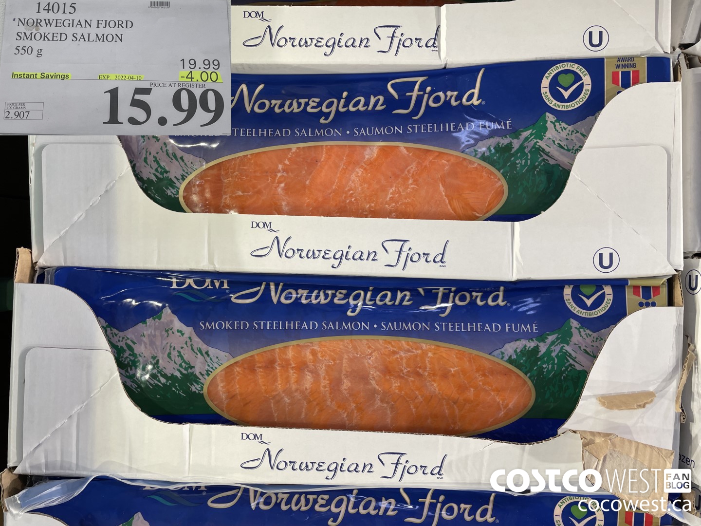 14015 NORWEGIAN FJORD SMOKED SALMON 550 g  ($4.00 INSTANT SAVINGS EXPIRES ON 2022-04-10) $15.99