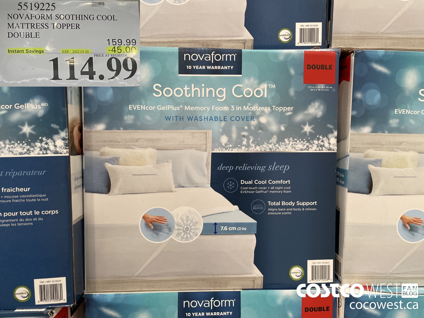 5519225 NOVAFORM SOOTHING COOL MATTRESS TOPPER DOUBLE ($45.00 INSTANT SAVINGS EXPIRES ON 2022-03-20) $114.99