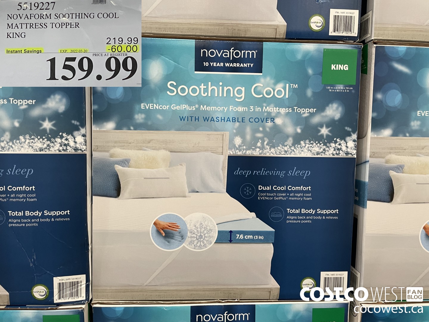 5519227 NOVAFORM SOOTHING COOL MATTRESS TOPPER KING ($60.00 INSTANT SAVINGS EXPIRES ON 2022-03-20) $159.99