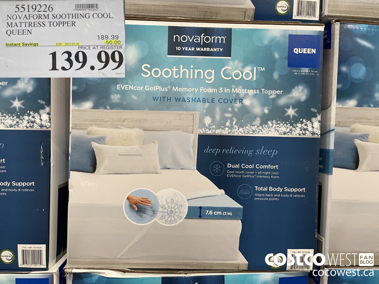 5519226 NOVAFORM SOOTHING COOL MATTRESS TOPPER QUEEN ($50.00 INSTANT SAVINGS EXPIRES ON 2022-03-20) $139.99