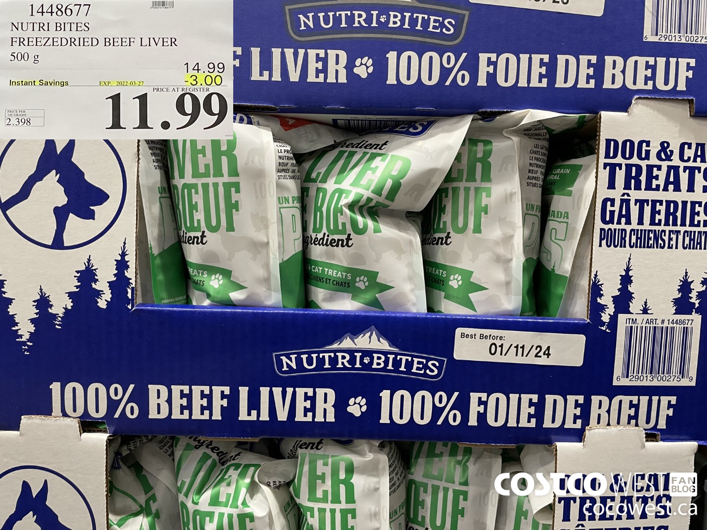 1448677 NUTRI BITES FREEZEDRIED BEEF LIVER 500 g ($3.00 INSTANT SAVINGS EXPIRES ON 2022-03-27) $11.99