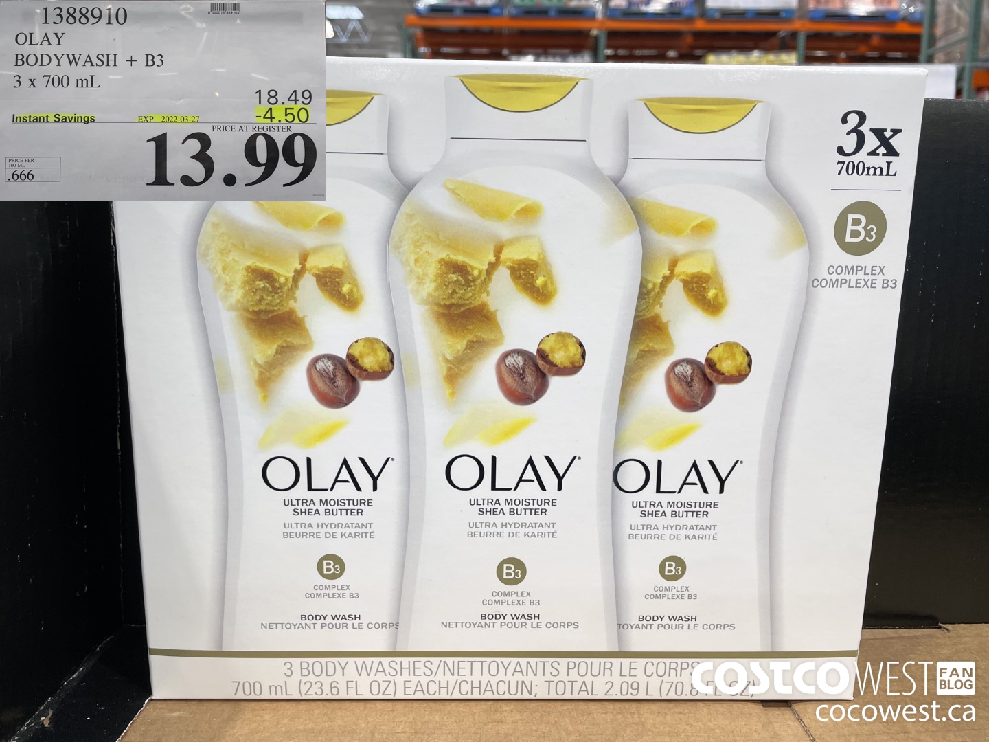 1388910 OLAY BODYWASH + B3 3 x 700 mL ($4.50 INSTANT SAVINGS EXPIRES ON 2022-03-27) $13.99