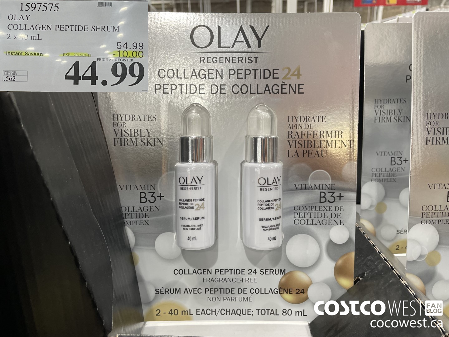 1597575 OLAY COLLAGEN PEPTIDE SERUM 2 x 40 mL ($10.00 INSTANT SAVINGS EXPIRES ON 2022-03-13) $44.99
