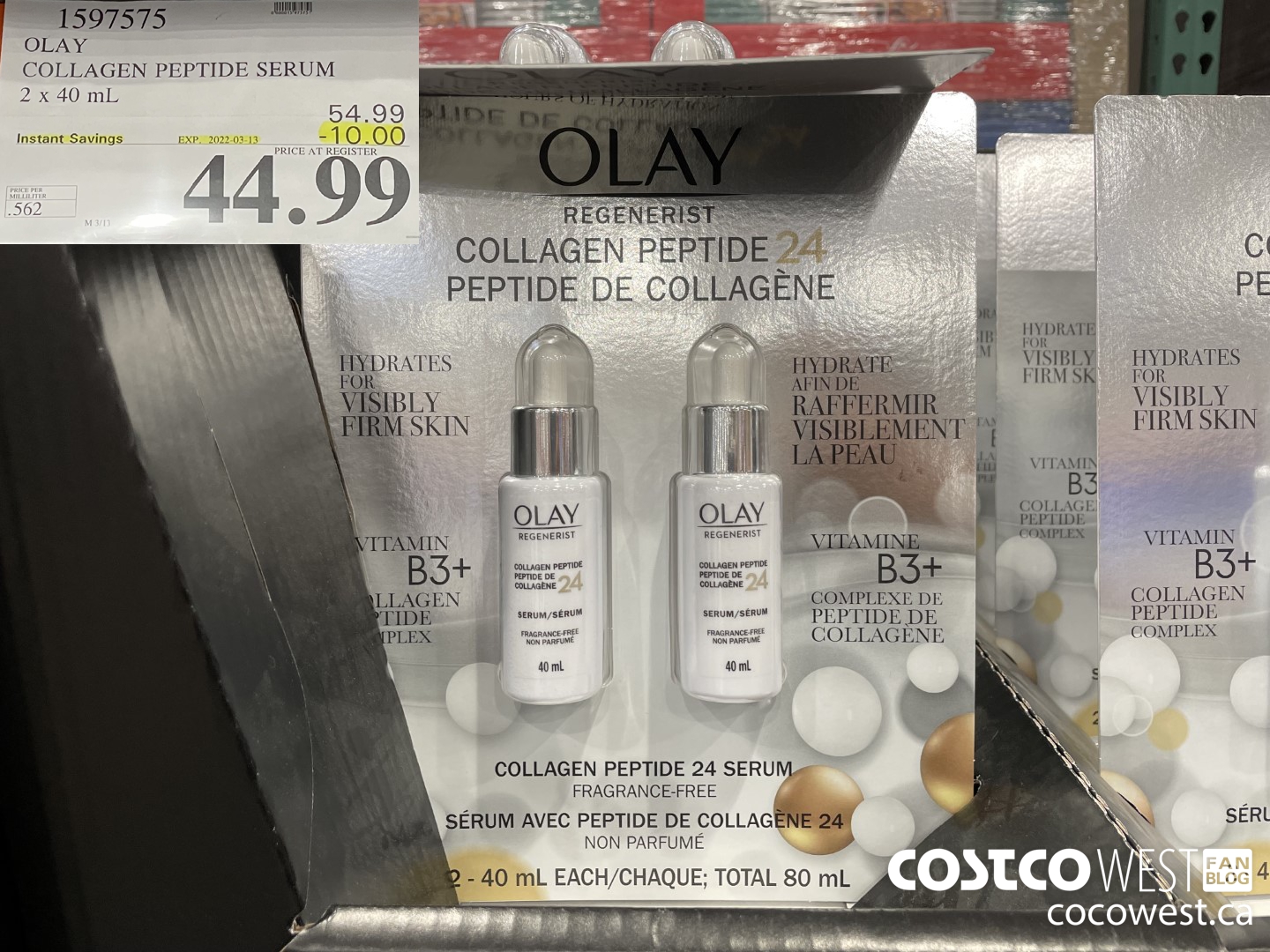 1597575 OLAY COLLAGEN PEPTIDE SERUM 2 x 40 mL ($10.00 INSTANT SAVINGS EXPIRES ON 2022-03-13) $44.99