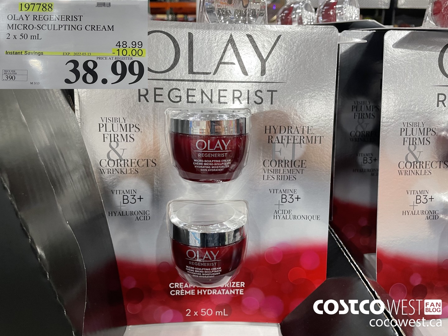 197788 OLAY REGENERIST MICRO-SCULPTING CREAM 2 X 50 ML ($10.00 INSTANT SAVINGS EXPIRES ON 2022-03-13) $38.99