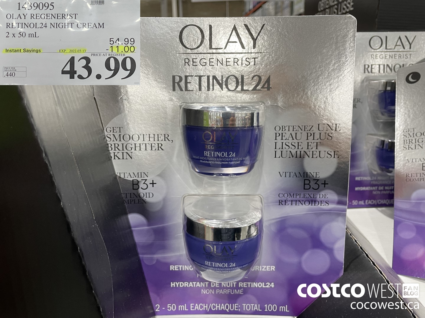 1439095 OLAY REGENERIST RETINOL24 NIGHT CREAM 2 x 50 mL ($11.00 INSTANT SAVINGS EXPIRES ON 2022-03-13) $43.99