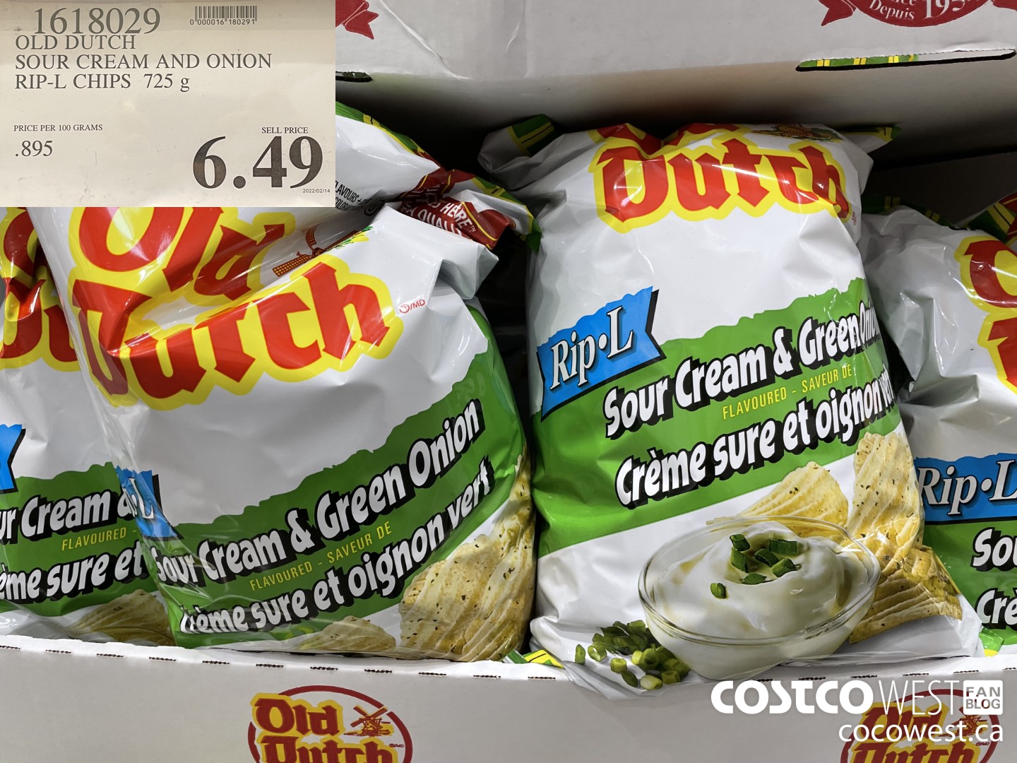 1618029 OLD DUTCH SOUR CREAM AND ONION RIP-L CHIPS 725 g $6.49