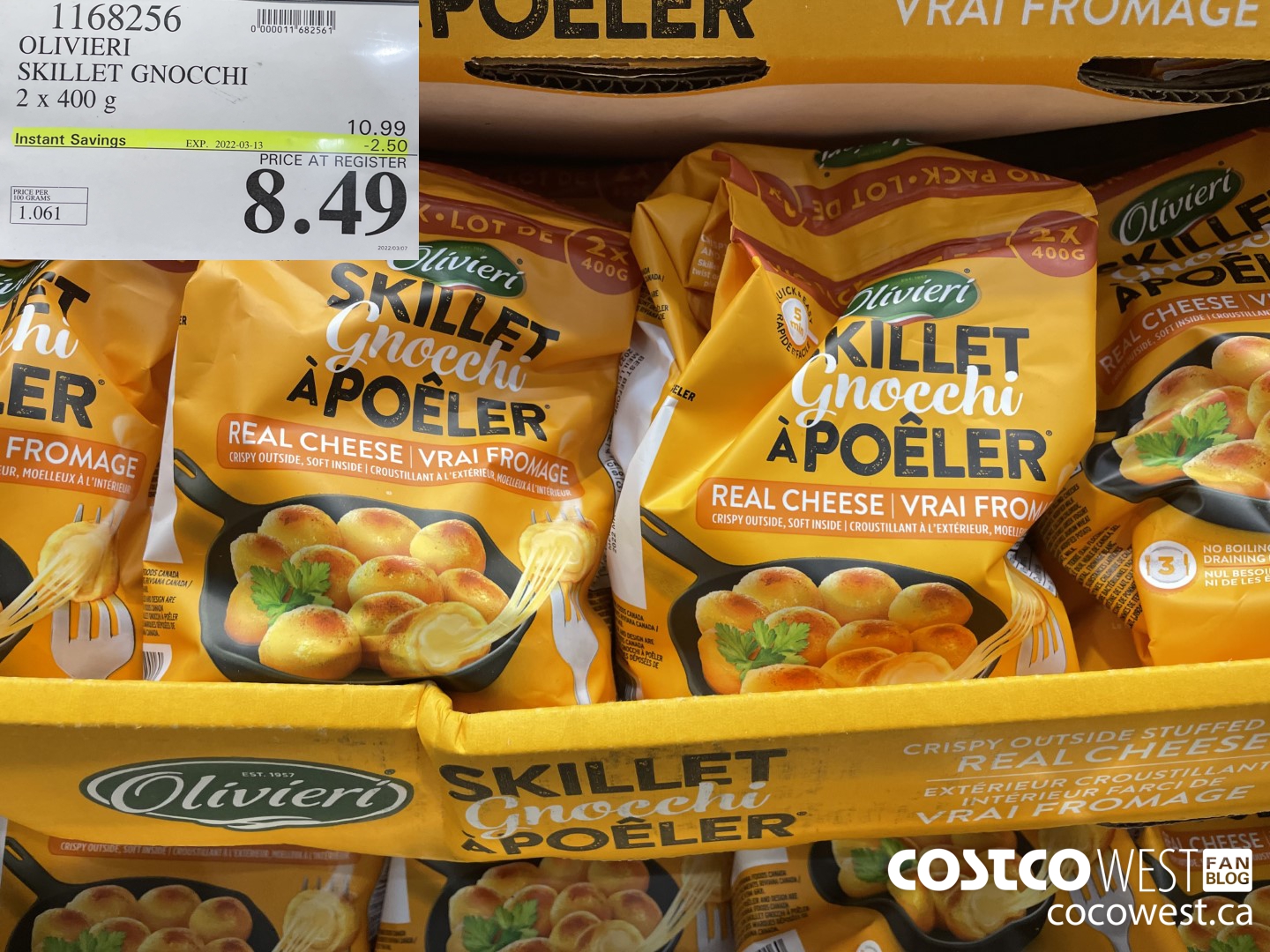 1168256 OLIVIERI SKILLET GNOCCHI 2 x 400 g ($2.50 INSTANT SAVINGS EXPIRES ON 2022-03-13) $8.49