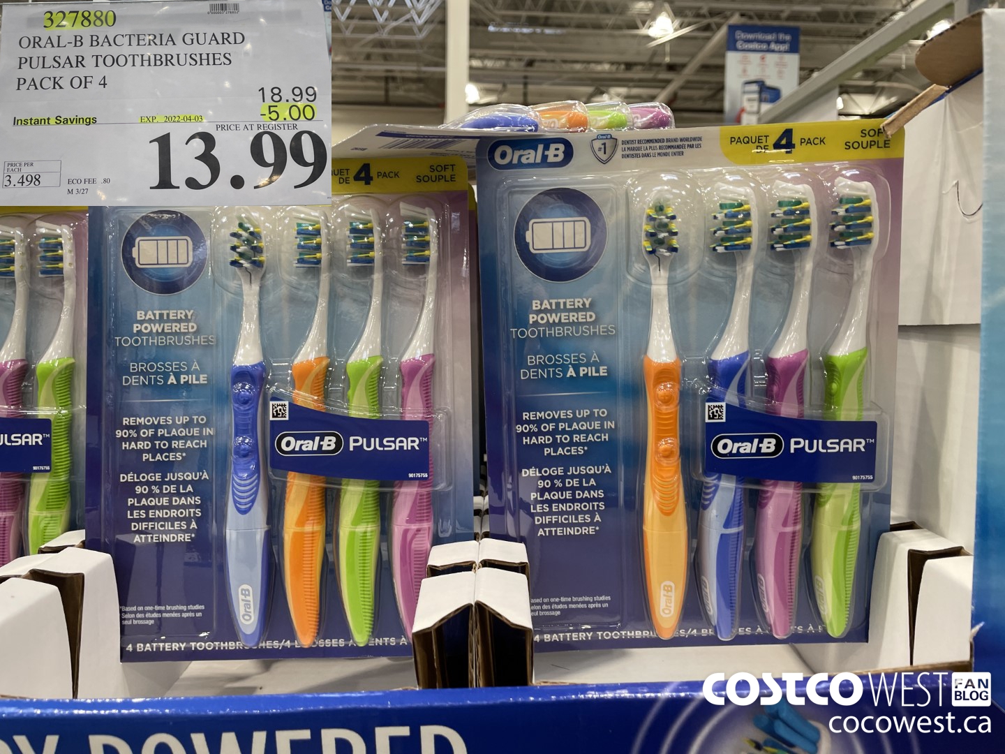 327880 ORAL-B BACTERIA GUARD PULSAR TOOTHBRUSH PACK OF 4 ($5.00 INSTANT SAVINGS EXPIRES ON 2022-04-03) $13.99