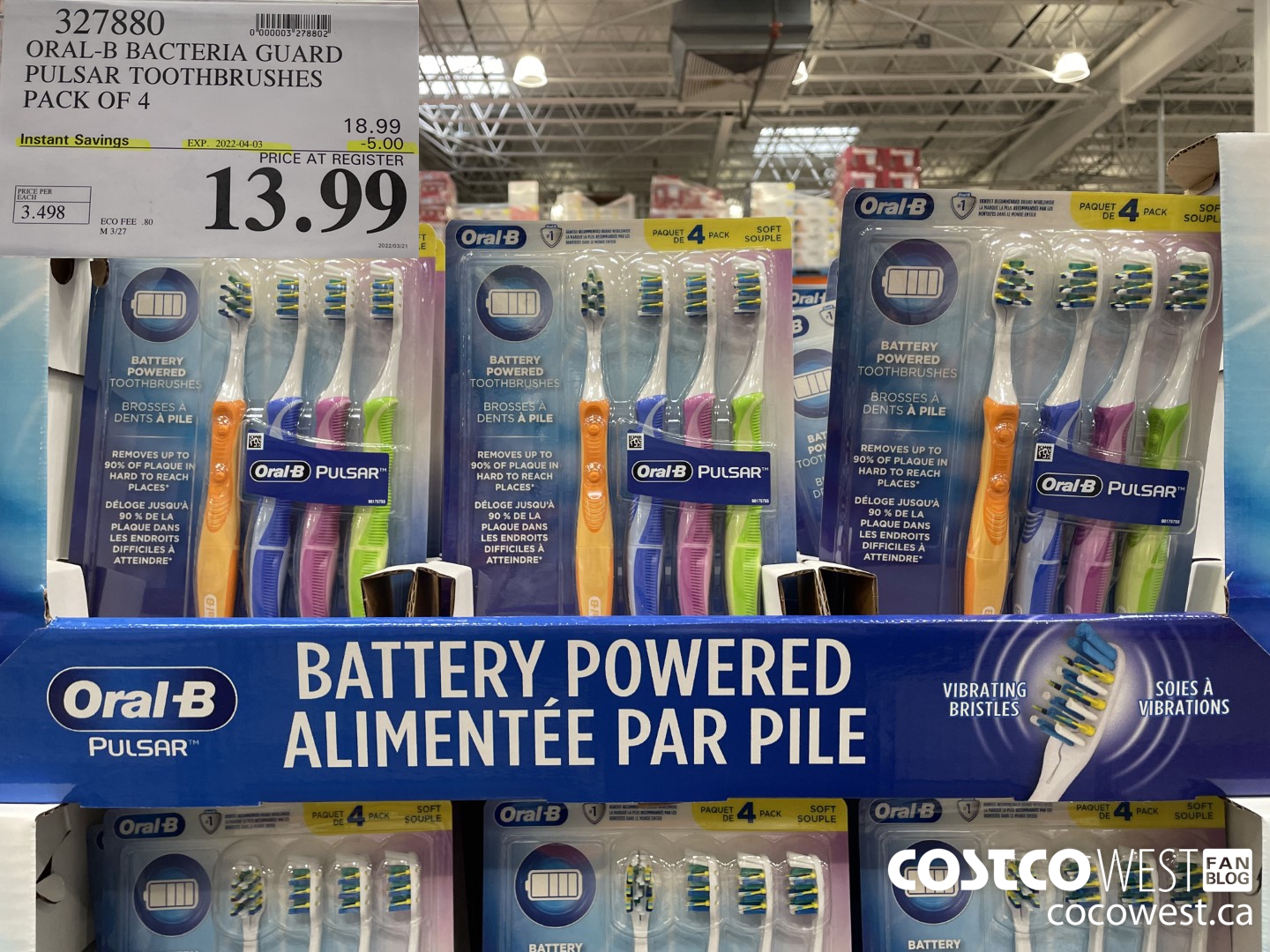 327880 ORAL-B BACTERIA GUARD PULSAR TOOTHBRUSH PACK OF 4 ($5.00 INSTANT SAVINGS EXPIRES ON 2022-04-03) $13.99