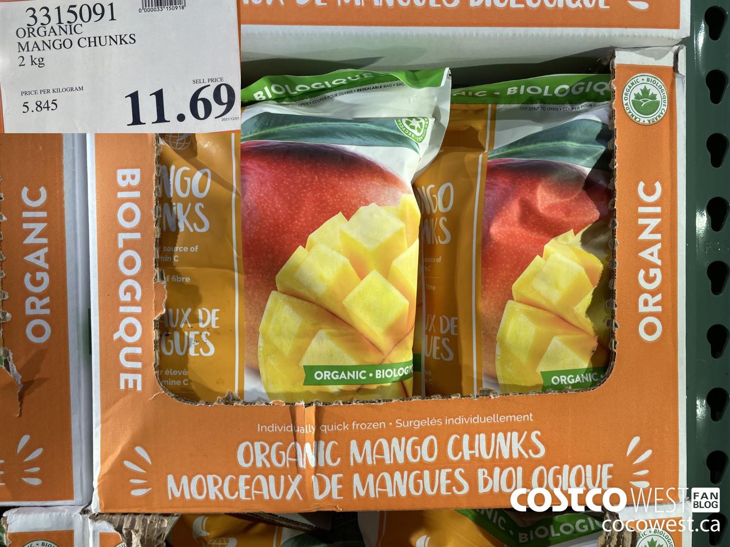 3315091 ORGANIC MANGO CHUNKS 2 Kg  $11.69