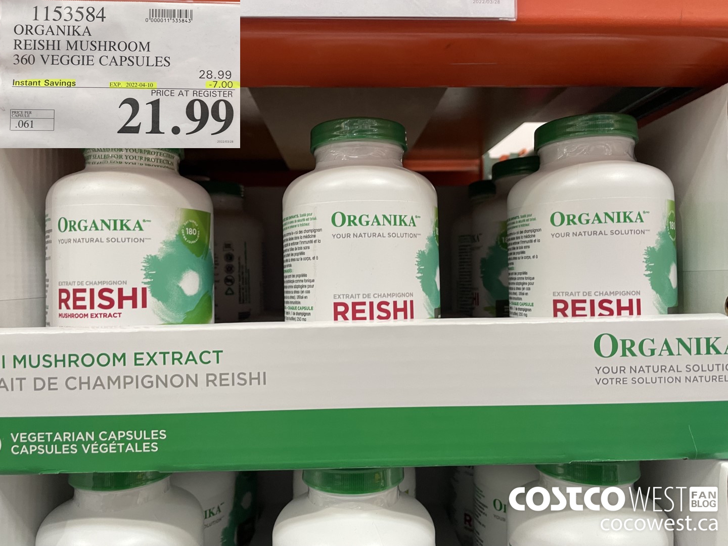 1153584 ORGANIKA REISHI MUSHROOM 360 VEGGIE CAPSULES ($7.00 INSTANT SAVINGS EXPIRES ON 2022-04-10) $21.99