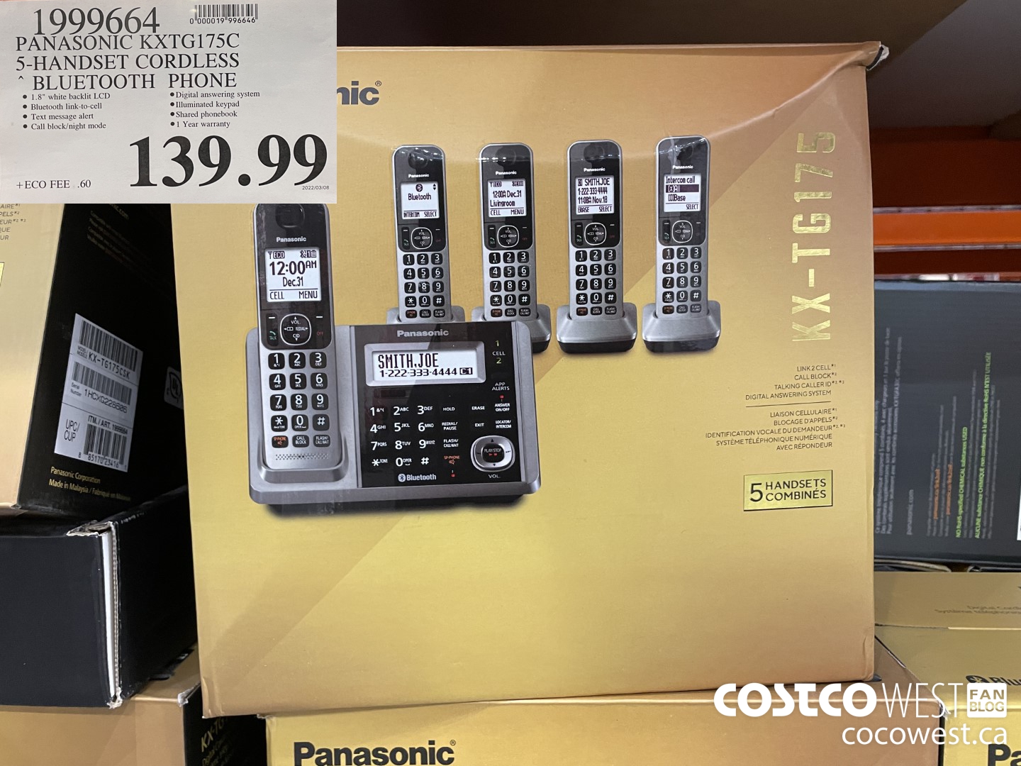 1999664 PANASONIC KXTG175C 5-HANDSET CORDLESS BLUETOOTH PHONE $139.99