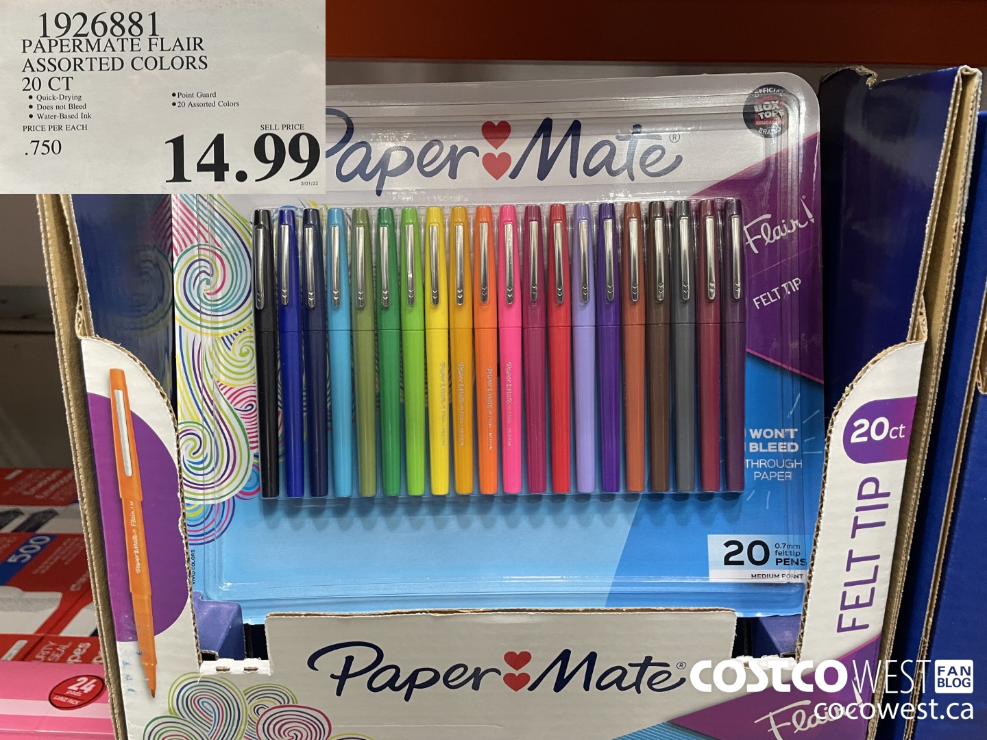 1926881 PAPERMATE FLAIR ASSORTED COLORS 20 CT $14.99