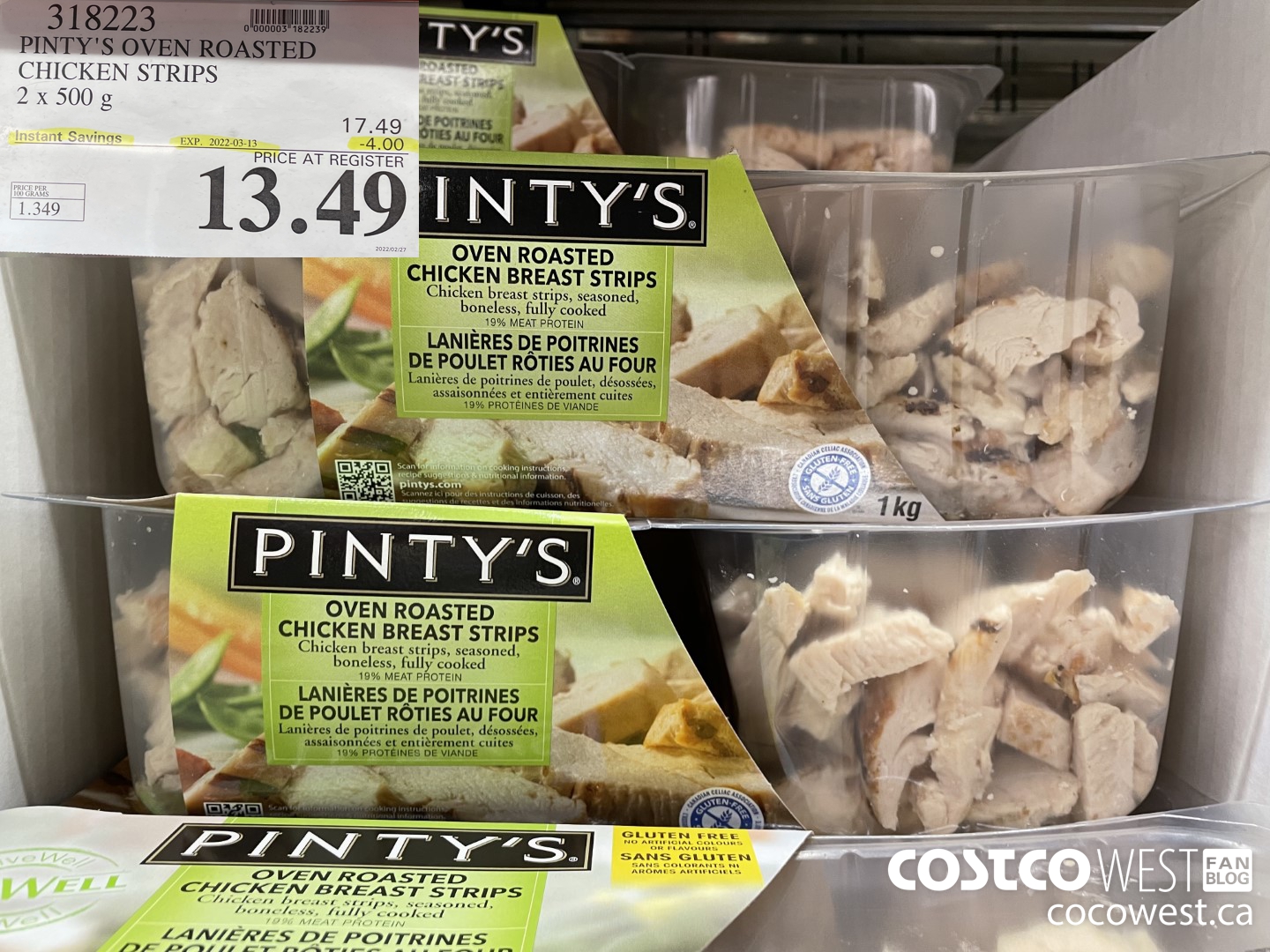 318223 PINTY'S OVEN ROASTED CHICKEN STRIPS 2 x 500 g ($4.00 INSTANT SAVINGS EXPIRES ON 2022-03-13) $13.49