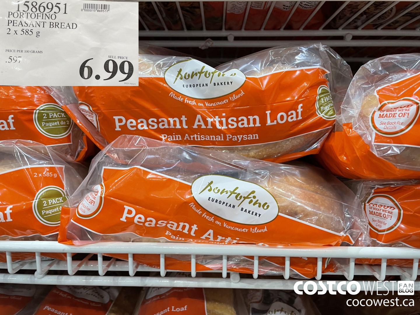 1586951 PORTOFINO PEASANT BREAD 2 X 585 g $6.99