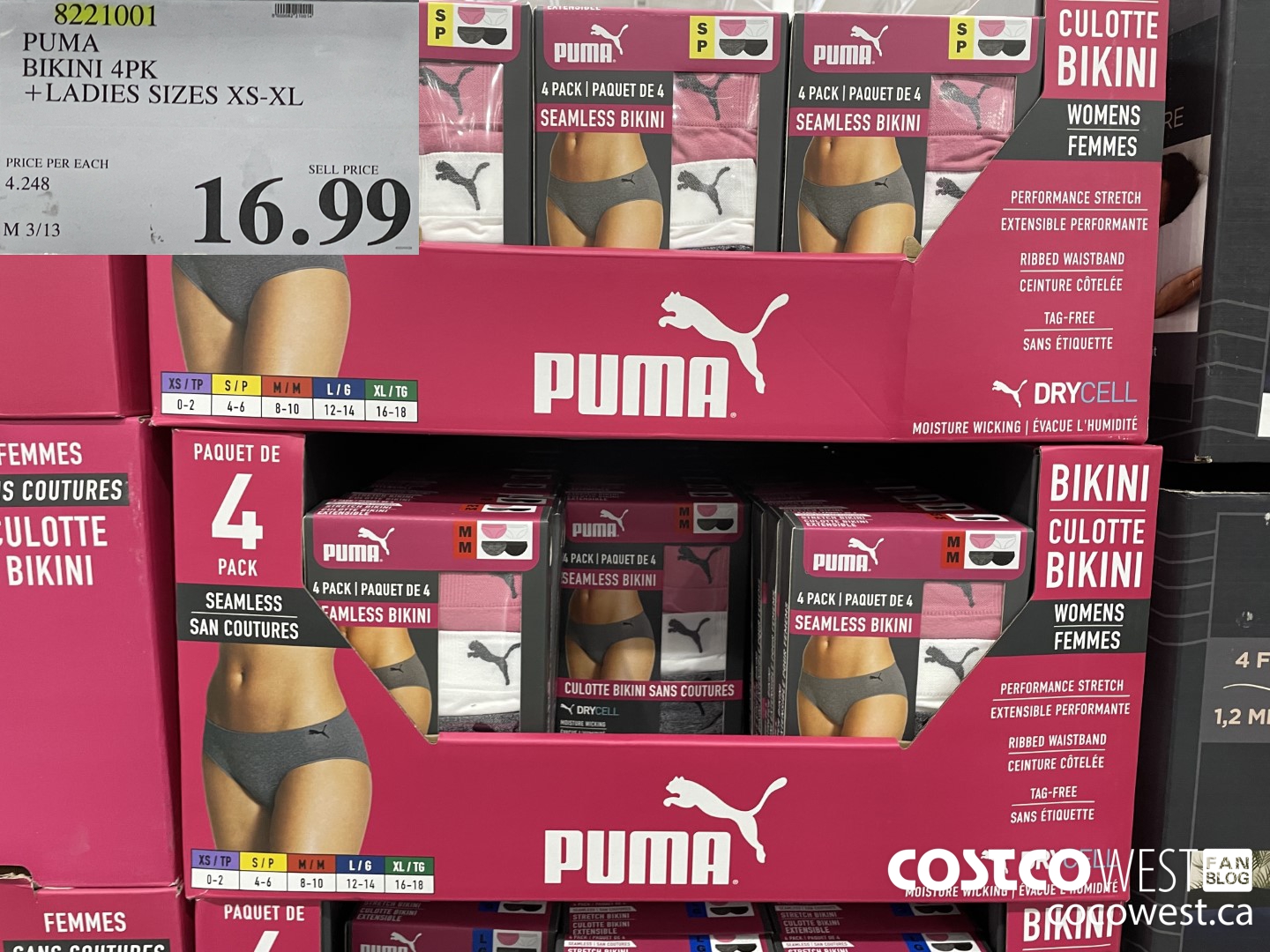 8221001 PUMA BIKINI 4PK LADIES SIZES XS-XL $16.99