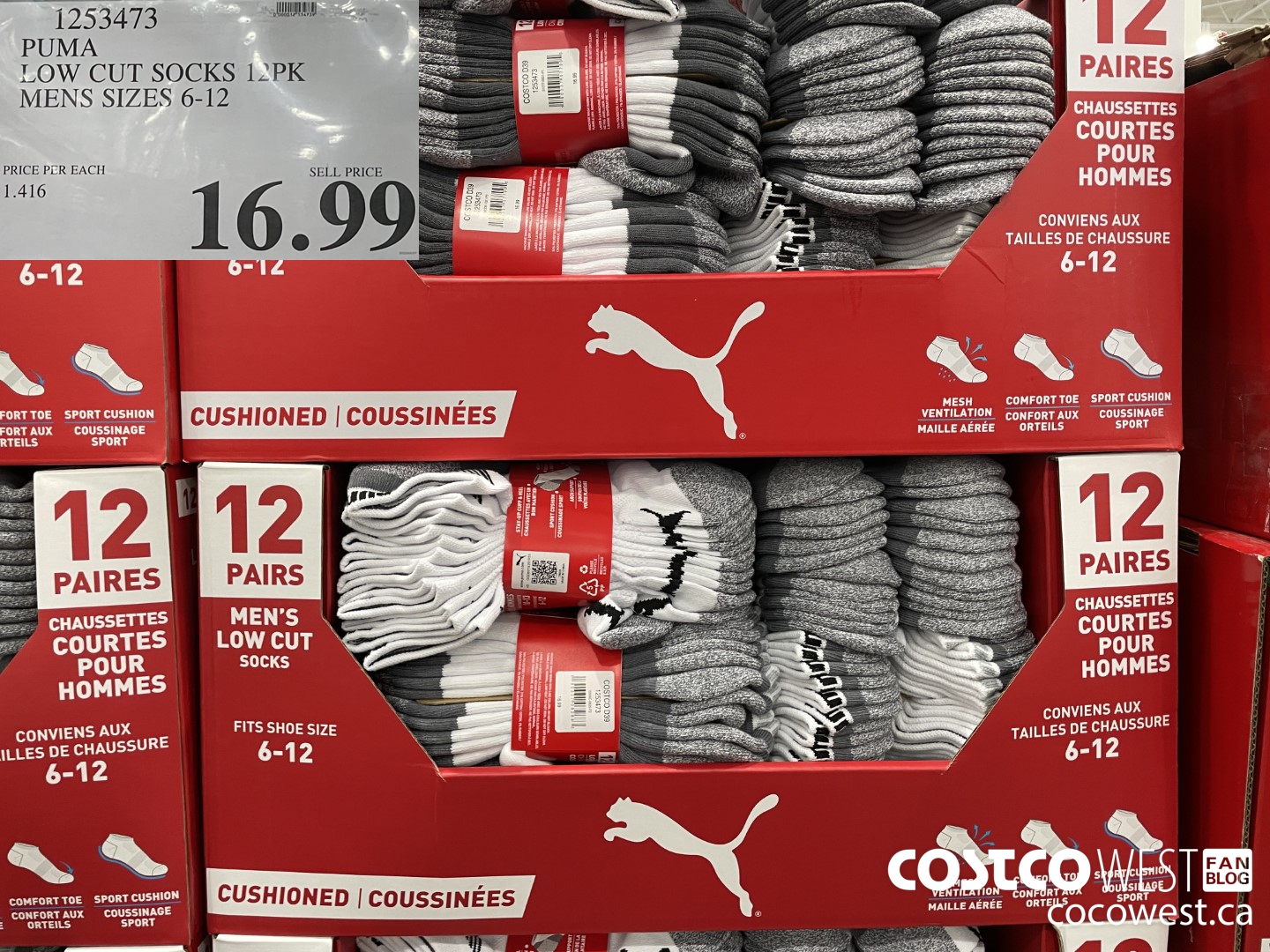 1253473 PUMA LOW CUT SOCKS 12 PK MENS SIZES 6-12  $16.99
