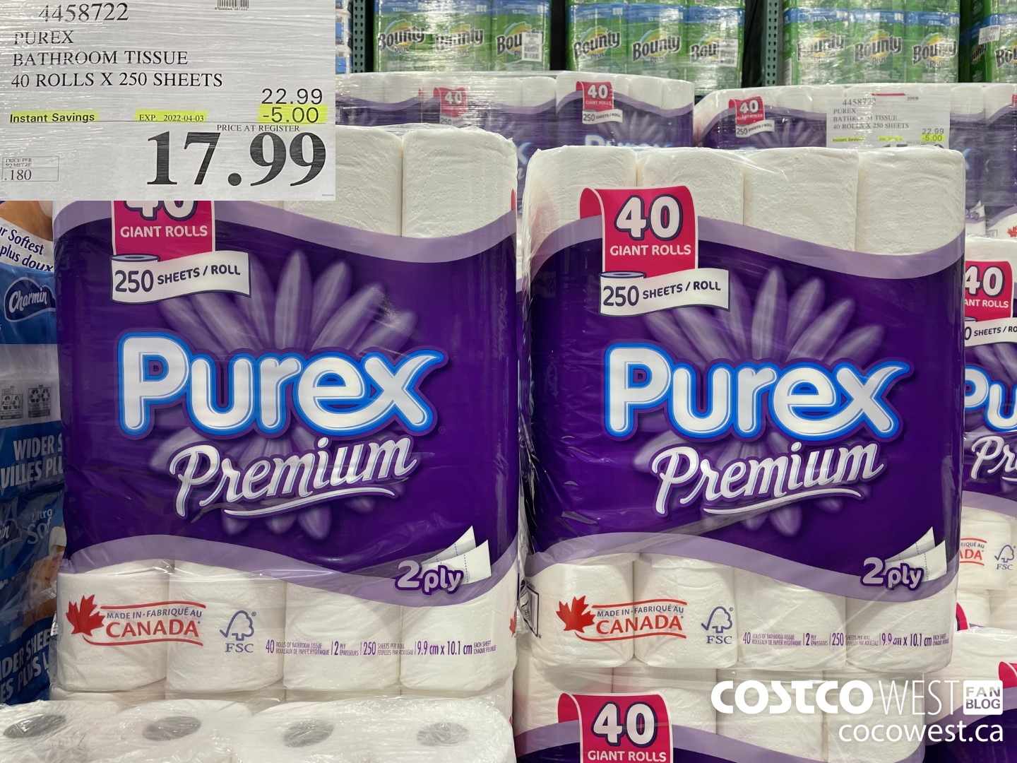 4458722 PUREX BATHROOM TISSUE 40 ROLLS X 250 SHEETS ($5.00 INSTANT SAVINGS EXPIRES ON 2022-04-03) $17.99
