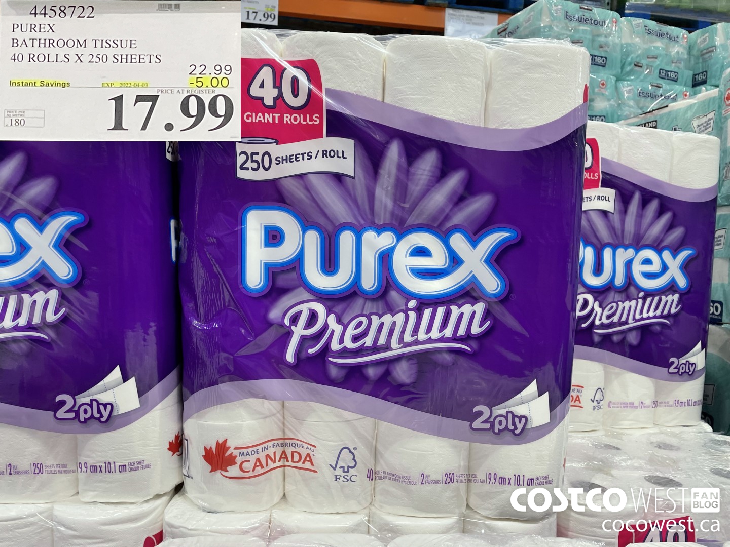 4458722 PUREX BATHROOM TISSUE 40 ROLLS X 250 SHEETS ($5.00 INSTANT SAVINGS EXPIRES ON 2022-04-03) $17.99