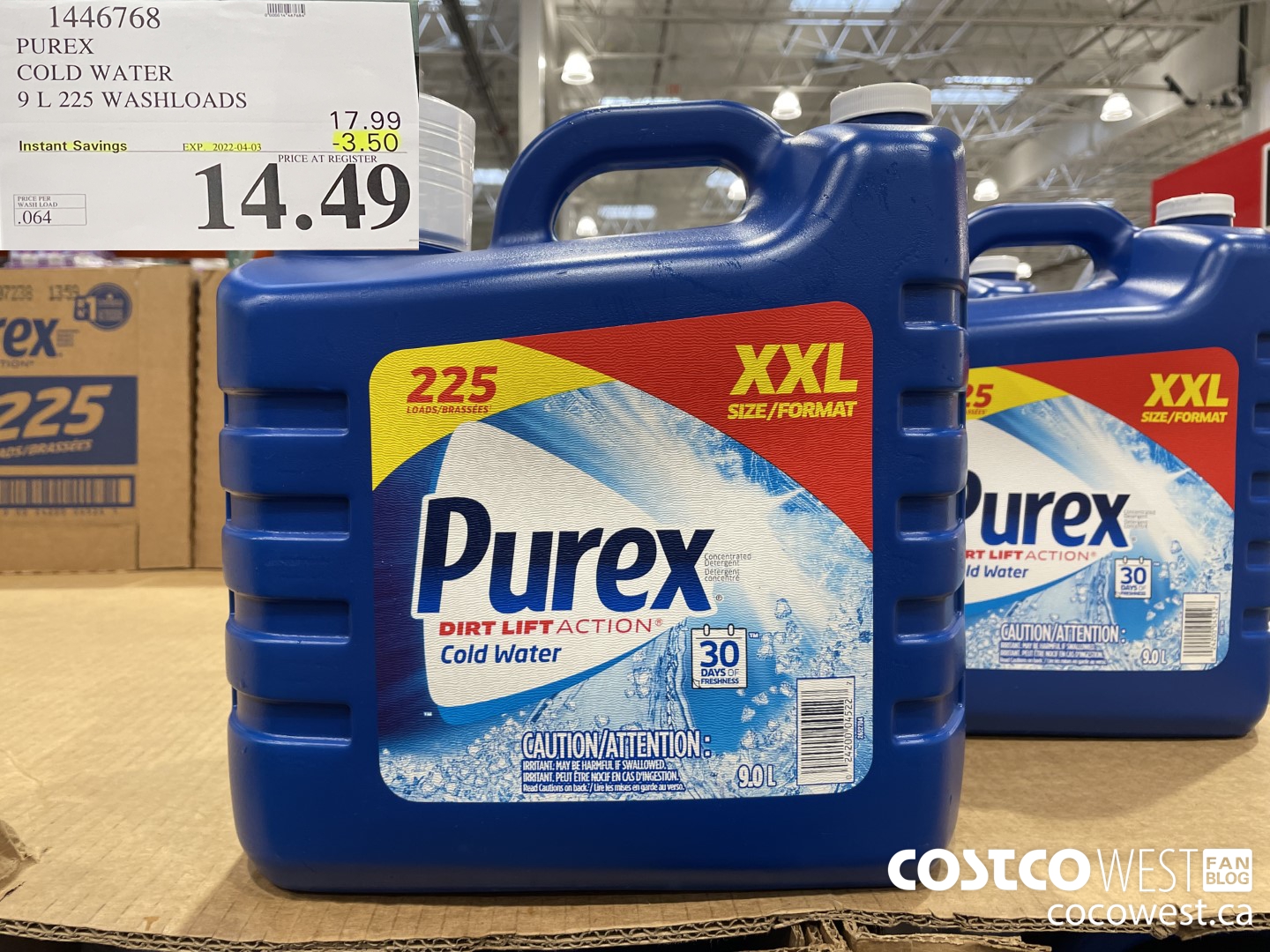 1446768 PUREX COLD WATER 9 L 225 WASHLOADS ($3.50 INSTANT SAVINGS EXPIRES ON 2022-04-03) $14.49
