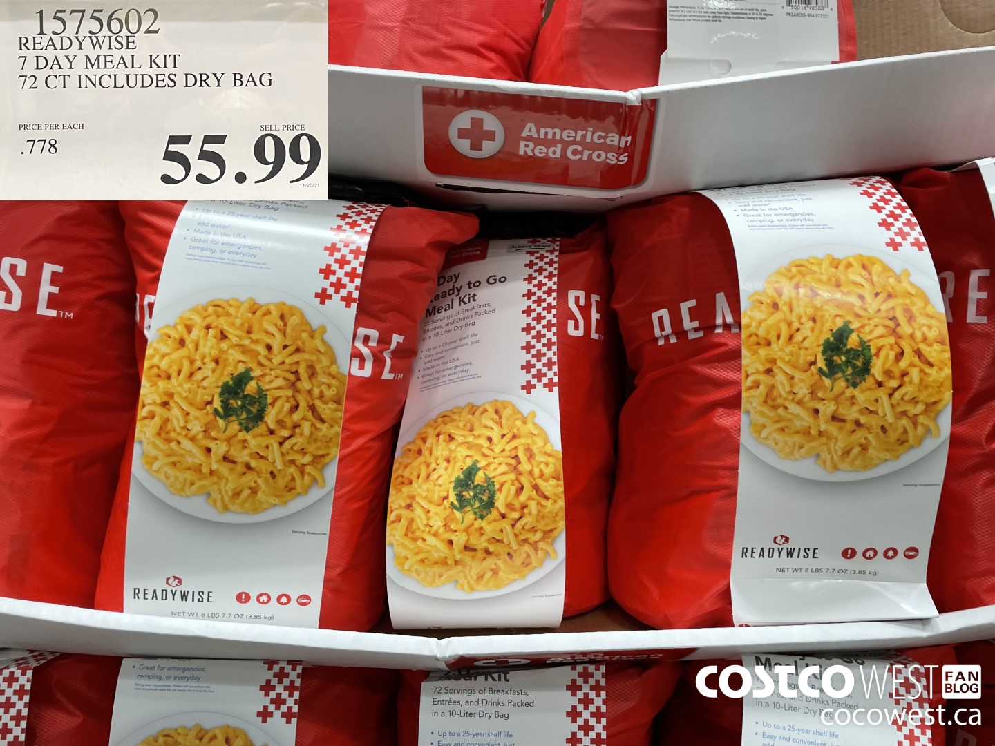 1575602 READY WISE 7 DAY MEAL KIT 72 CT INCLUDES DRY BAG $55.99