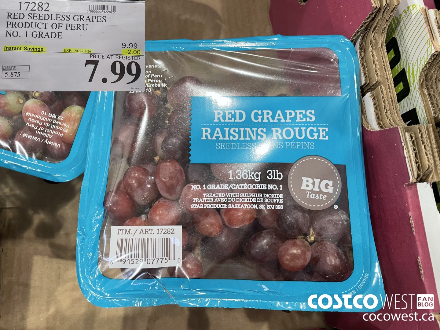 17282 RED SEEDLESS GRAPES PRODUCT OF PERU ($2.00 INSTANT SAVINGS EXPIRES ON 2022-03-26) $7.99