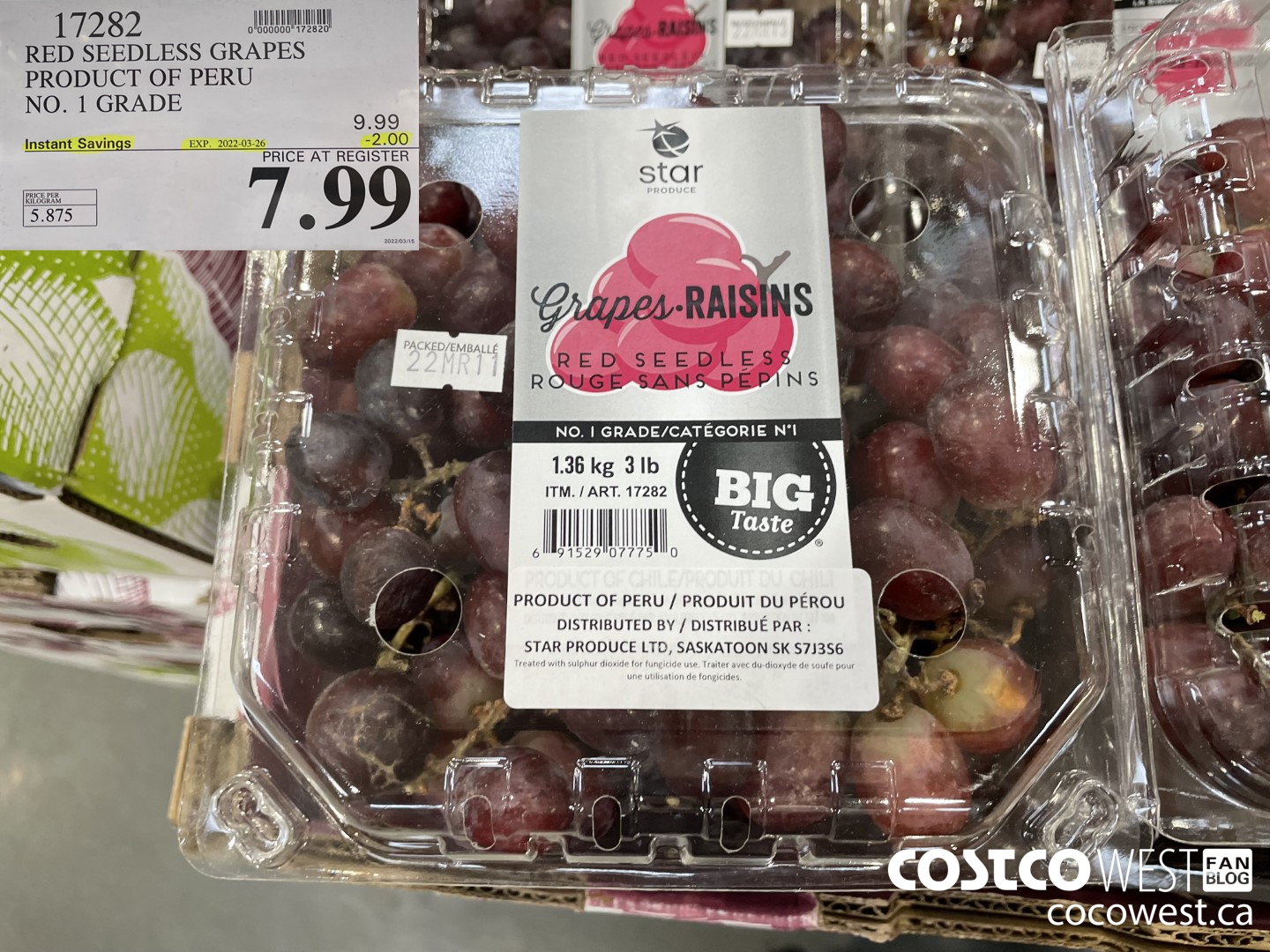 17282 RED SEEDLESS GRAPES PRODUCT OF PERU ($2.00 INSTANT SAVINGS EXPIRES ON 2022-03-26) $7.99