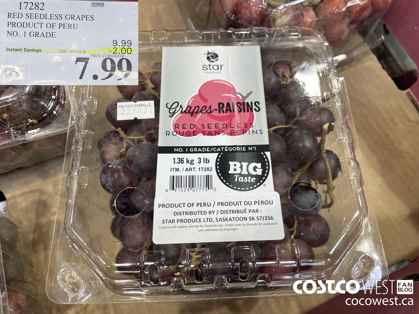 17282 RED SEEDLESS GRAPES PRODUCT OF PERU ($2.00 INSTANT SAVINGS EXPIRES ON 2022-03-26) $7.99