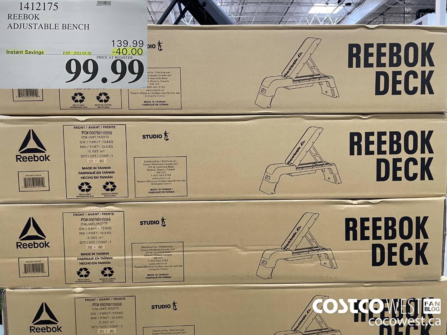 1412175 REEBOK ADJUSTABLE BENCH  ($40.00 INSTANT SAVINGS EXPIRES ON 2022-03-20) $99.99
