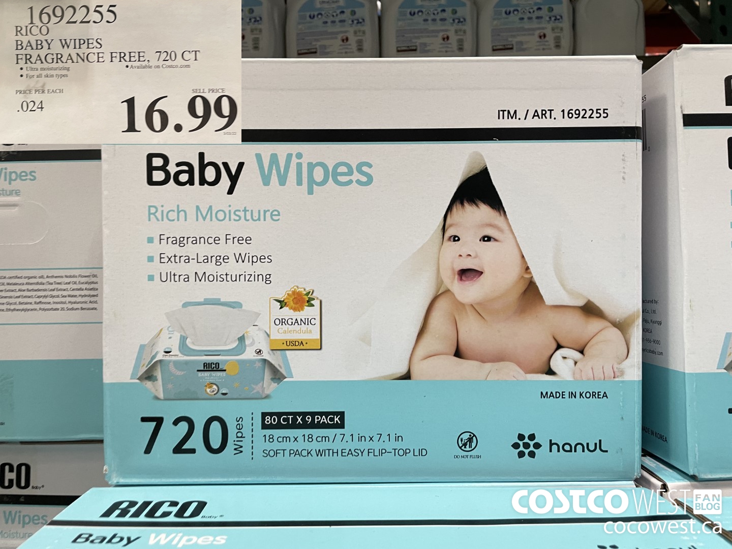 1692255 RICO BABY WIPES FRAGRANCE FREE, 720 CT $16.99