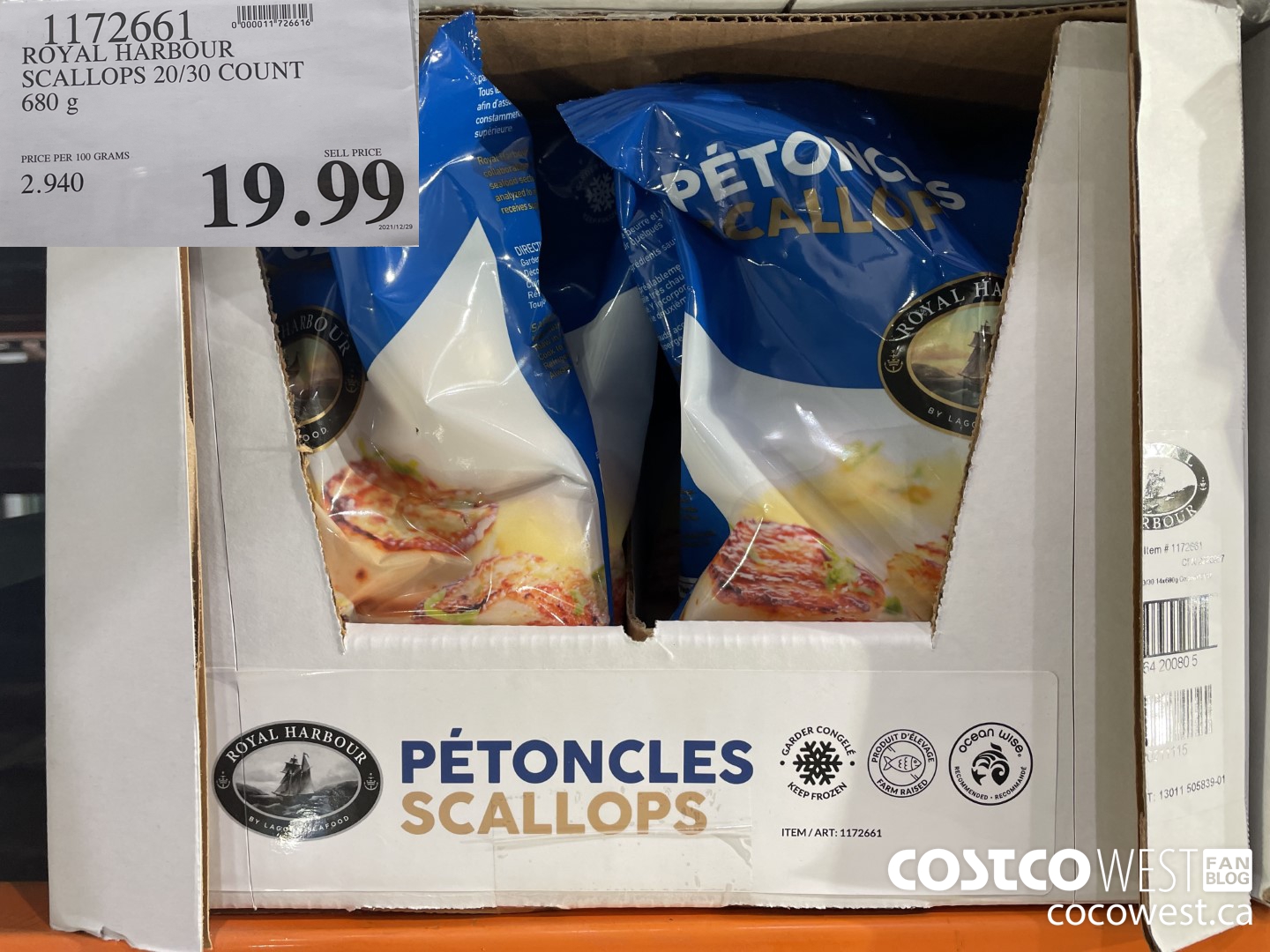1172661 ROYAL HARBOUR SCALLOPS 20/30 COUNT 680 G $19.99
