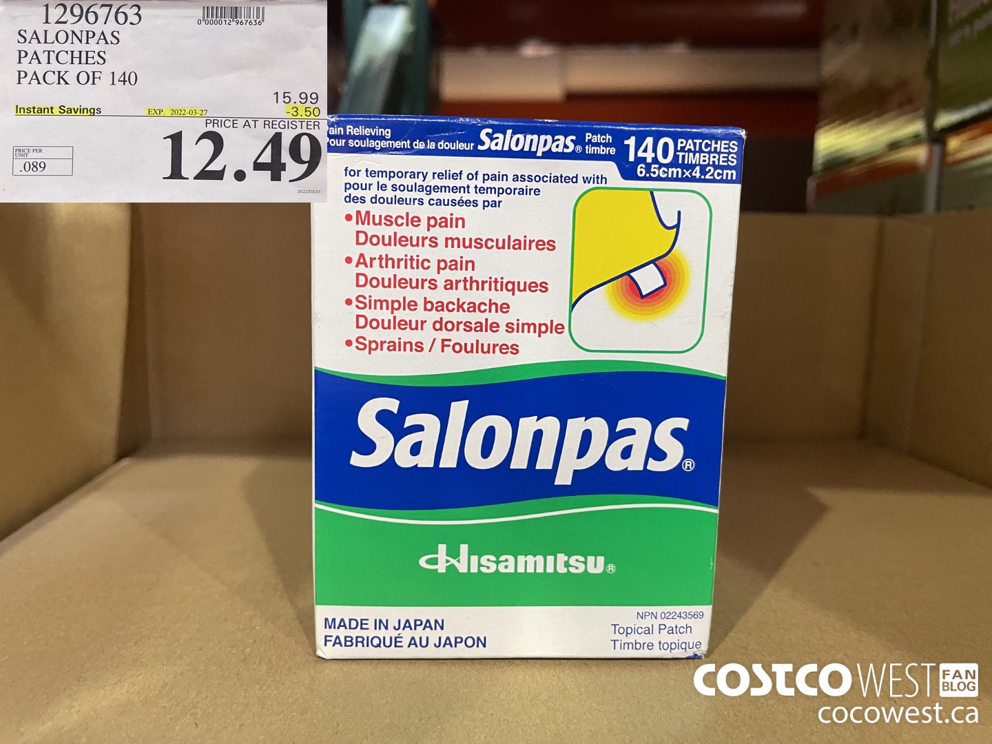 1296763 SALONPAS PATCHES PACK OF 140 ($3.50 INSTANT SAVINGS EXPIRES ON 2022-03-27) $12.49
