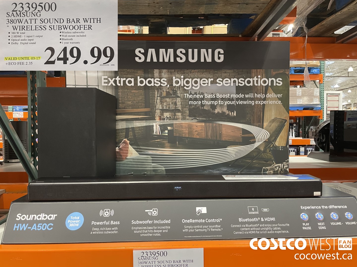 2339500 SAMSUNG 380WATT SOUND BAR WITH WIRELESS SUBWOOFER (EXPIRES ON 2022-03-17) $249.99