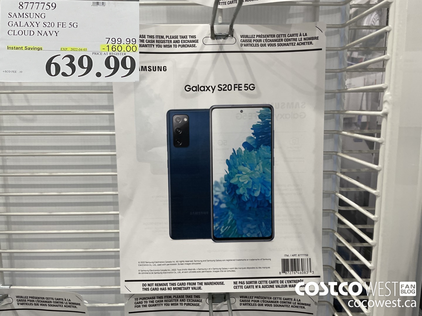 8777759 SAMSUNG GALAXY S20 FE 5G CLOUD NAVY  ($160.00 INSTANT SAVINGS EXPIRES ON 2022-04-03) $639.99