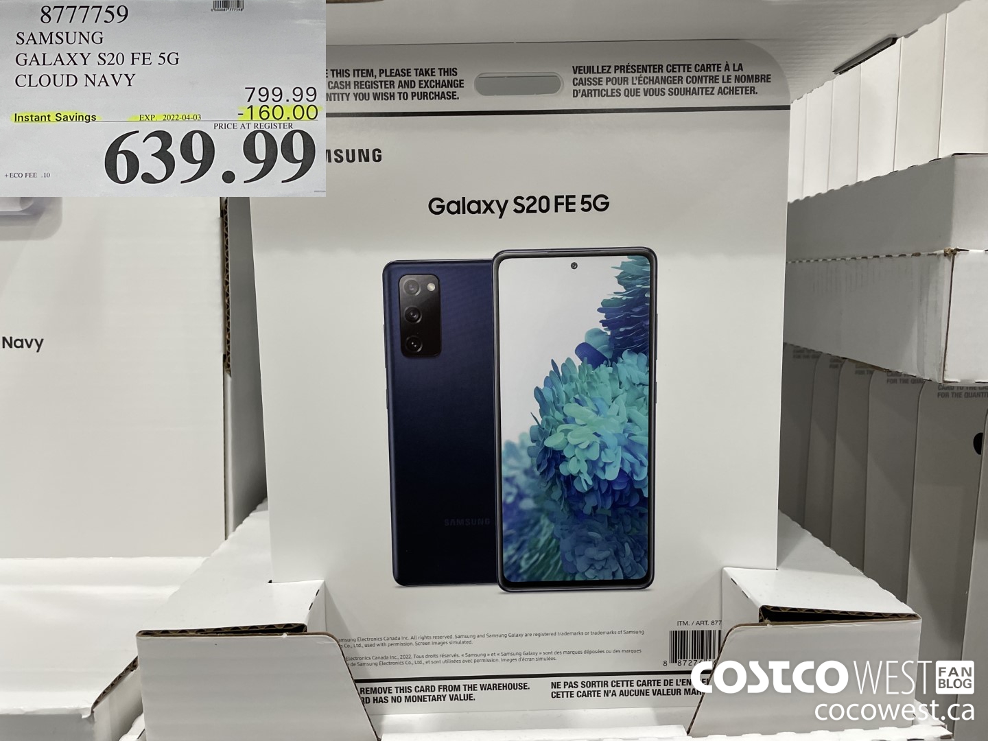 8777759 SAMSUNG GALAXY S20 FE 5G CLOUD NAVY  ($160.00 INSTANT SAVINGS EXPIRES ON 2022-04-03) $639.99