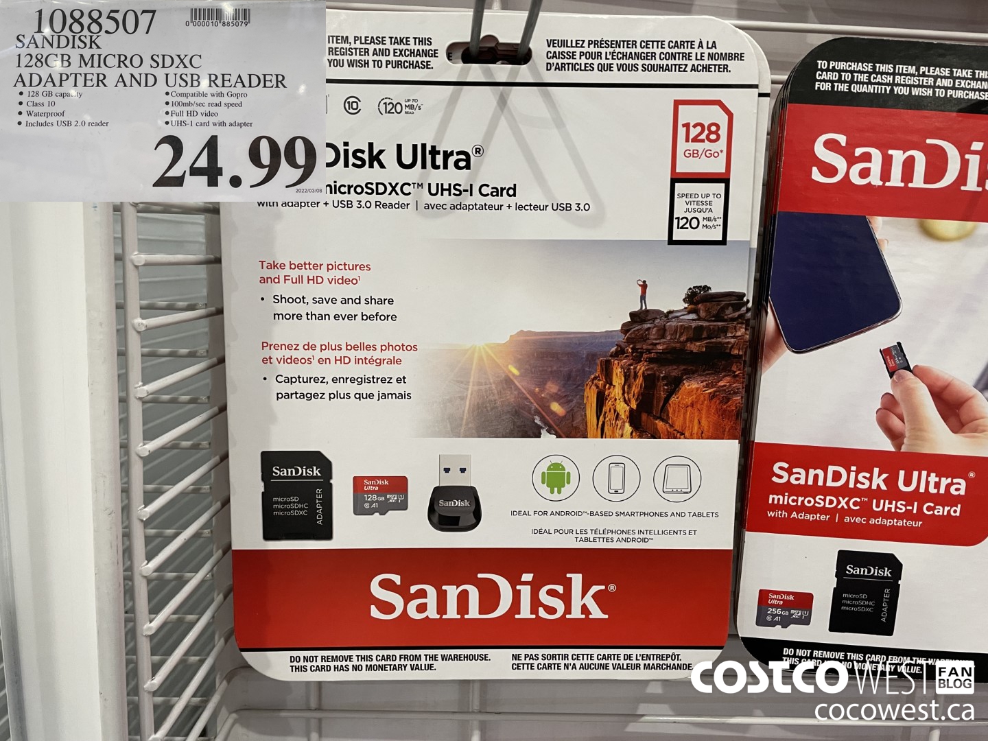 1088507 SANDISK 128GB MICRO SDXC ADAPTER AND USB READER $24.99