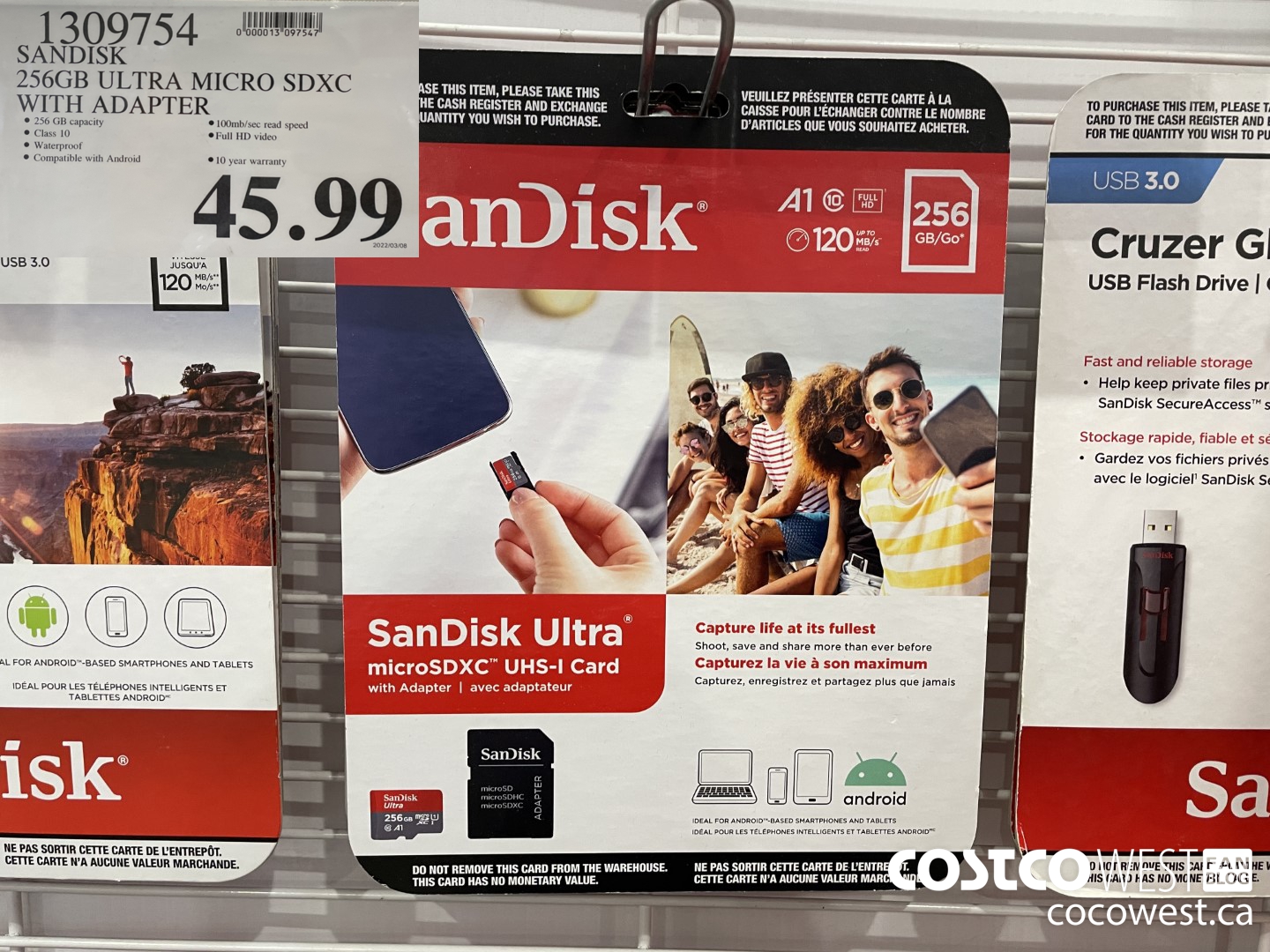 1309754 SANDISK 256GB ULTRA MICRO SDXC WITH ADAPTER  $45.99