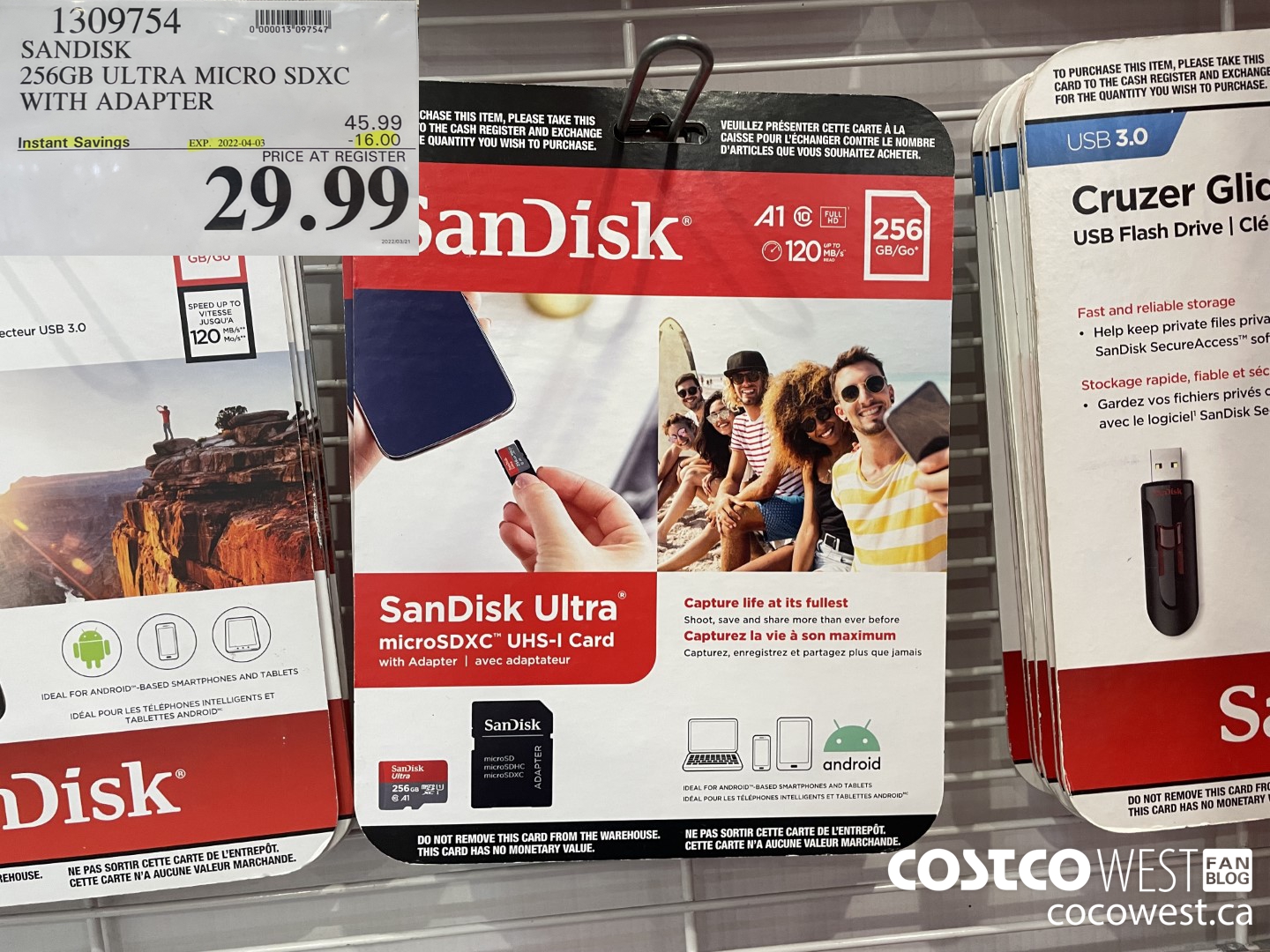 1309754 SANDISK 256GB ULTRA MICRO SDXC WITH ADAPTER  ($16.00 INSTANT SAVINGS EXPIRES ON 2022-04-03) $29.99
