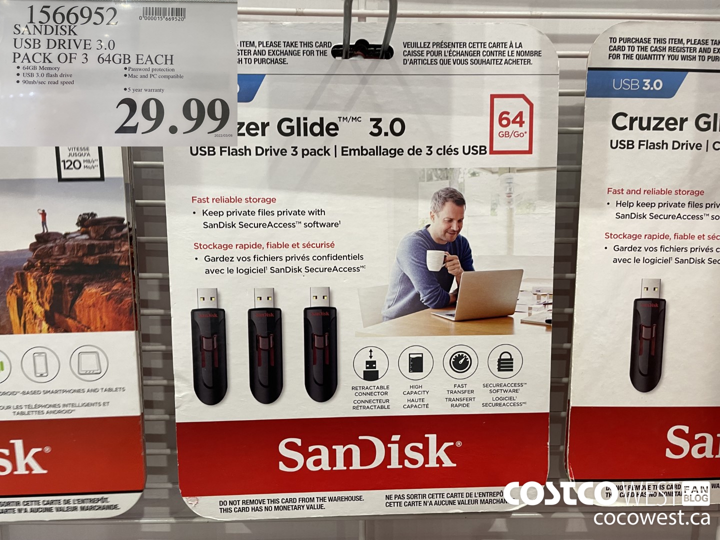 1566952 SANDISK USB DRIVE 3.0 PACK OF 3 64GB EACH $29.99