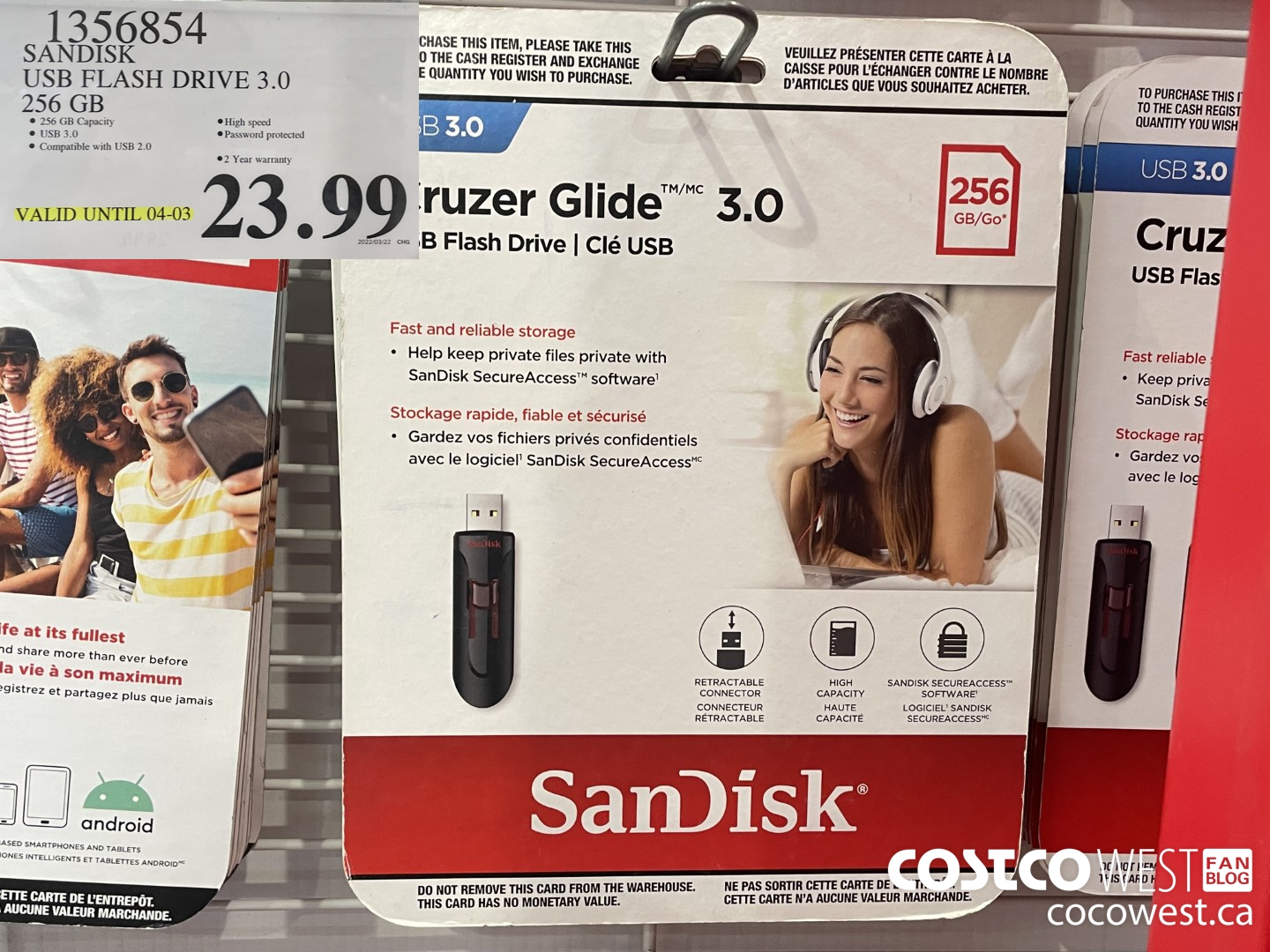 1356854 SANDISK USB FLASH DRIVE 3.0 256 GB (EXPIRES ON 2022-04-03) $23.99