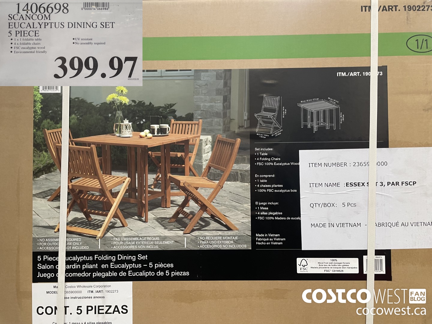 1406698 SCANCOM EUCALYPTUS DINING SET 5 PIECE  $399.97