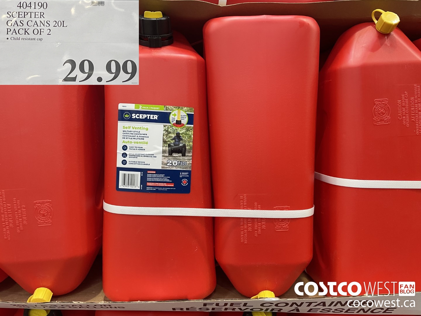 404190 SCEPTER GAS CANS 20L PACK OF 2 $29.99