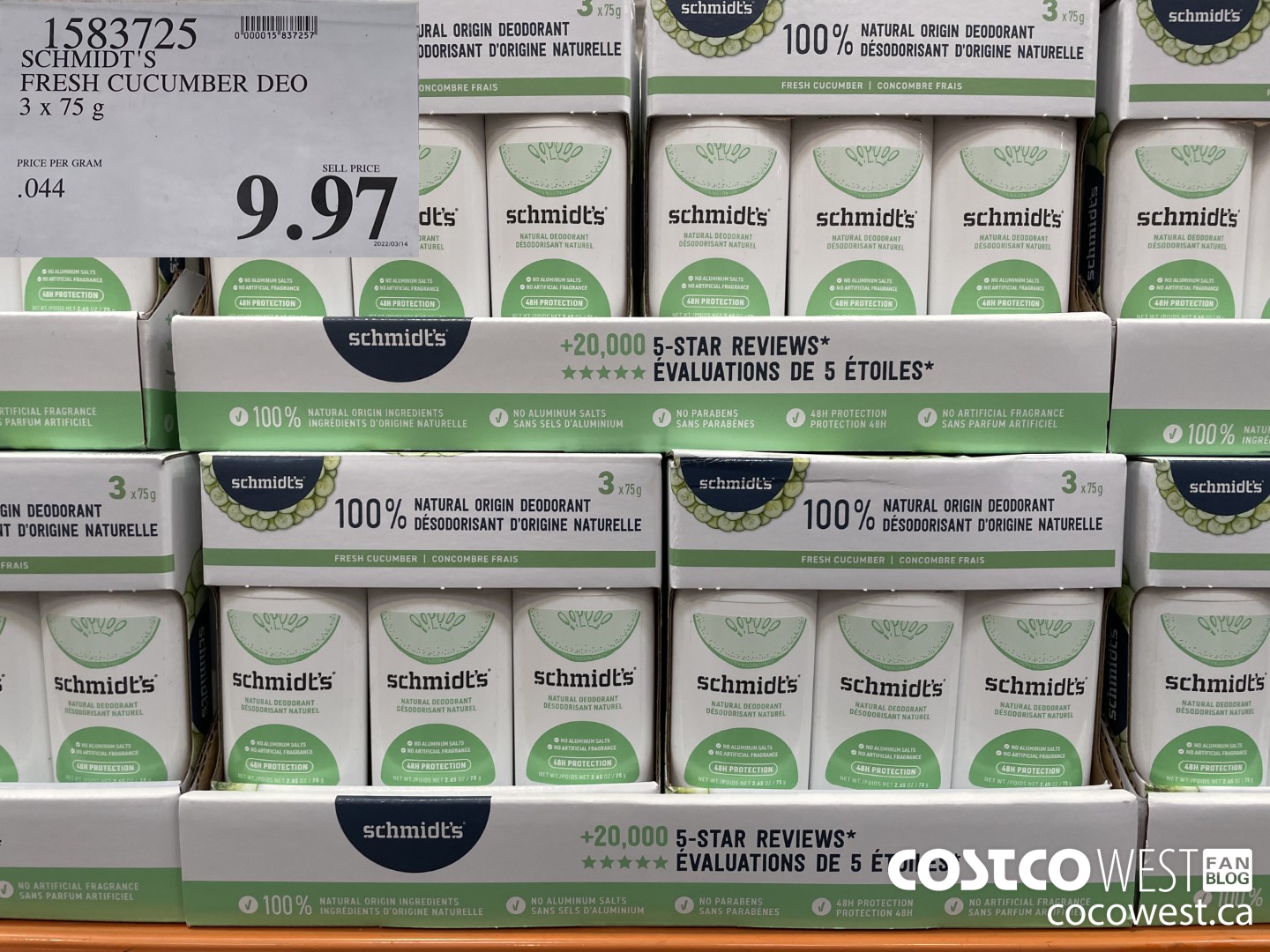 1583725 SCHMIDT'S FRESH CUCUMBER DEO 3 x 75 g $9.97