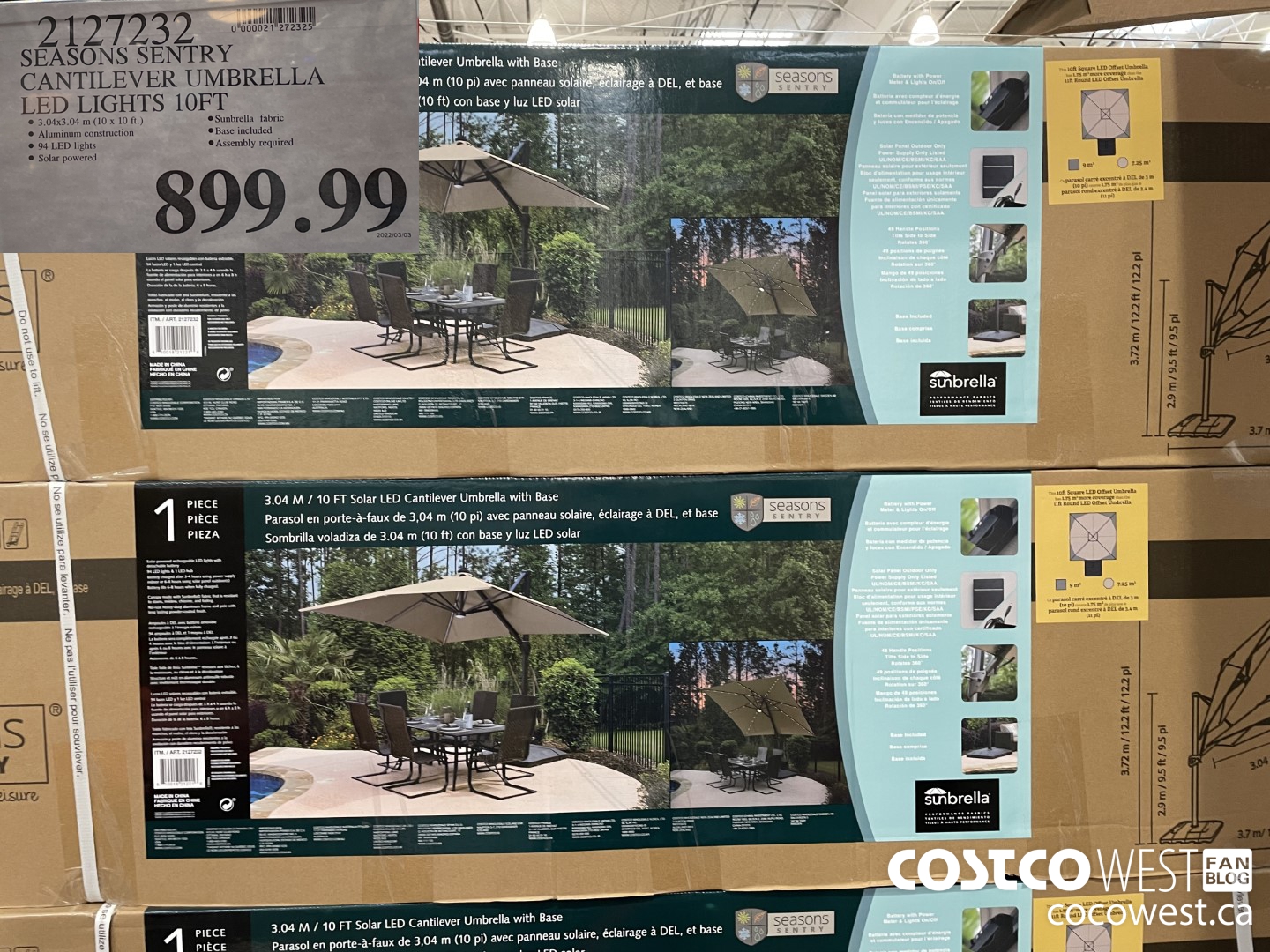 2127232 SEASONS SENTRY CANTILEVER UMBRELLA LED LIGHTS 10FT $899.99