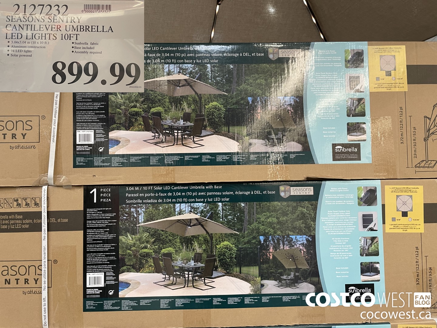 2127232 SEASONS SENTRY CANTILEVER UMBRELLA LED LIGHTS 10FT  $899.99