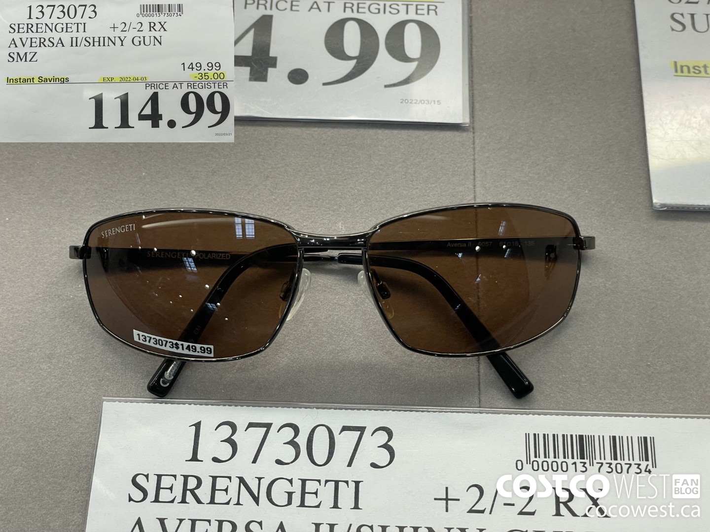 1373073 SERENGETI +2/-2 RX AVERSA II/SHINY GUN SMZ ($35.00 INSTANT SAVINGS EXPIRES ON 2022-04-03) $114.99