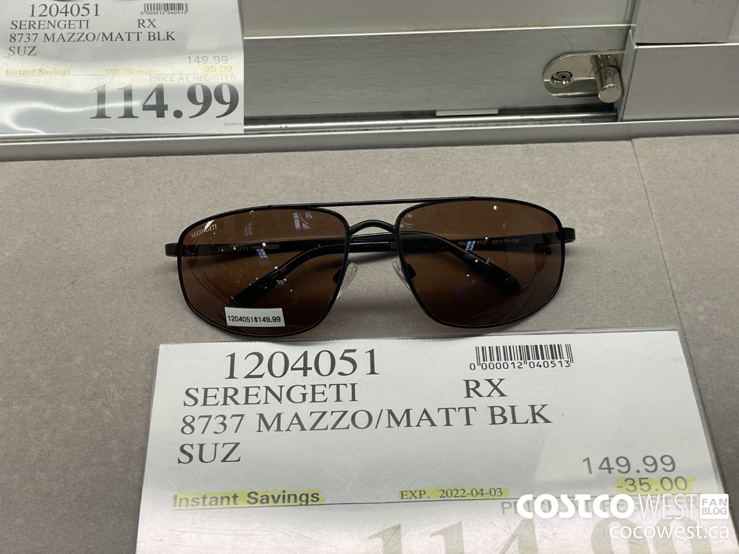 1204051 SERENGETI RX 8737 MAZZO/MATT BLK POLARIZED SUNGLASSES ($35.00 INSTANT SAVINGS EXPIRES ON 2022-04-03) $114.99