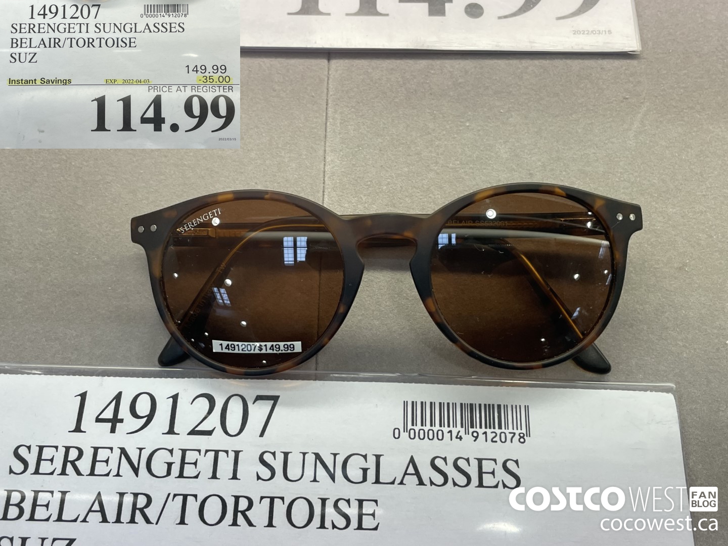 1491207 SERENGETI SUNGLASSES BELAIR/TORTOISE SUZ ($35.00 INSTANT SAVINGS EXPIRES ON 2022-04-03) $114.99